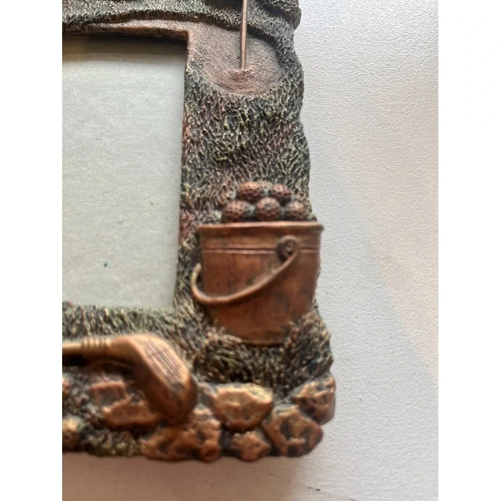 Vintage 3D Golf Themed Picture Frame Bronze Tone 4x6 Photo Resin Classic Preppy